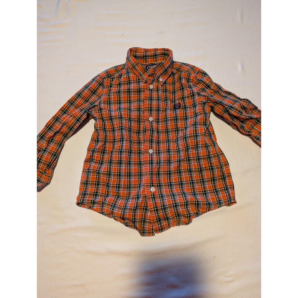 Chaps Kids Orange Plaid Long Sleeve Button Down Shirt Size 3T/4T